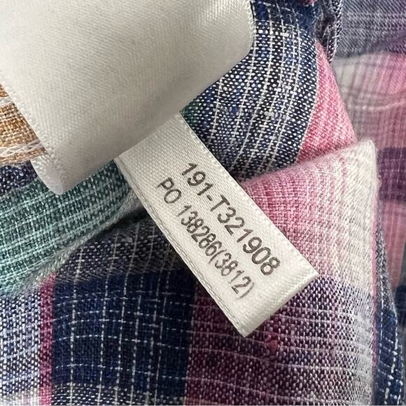 TOMMY BAHAMA / Polynesian Plaid Linen Shirt pink white blue plaid button up / M - Picture 6 of 7